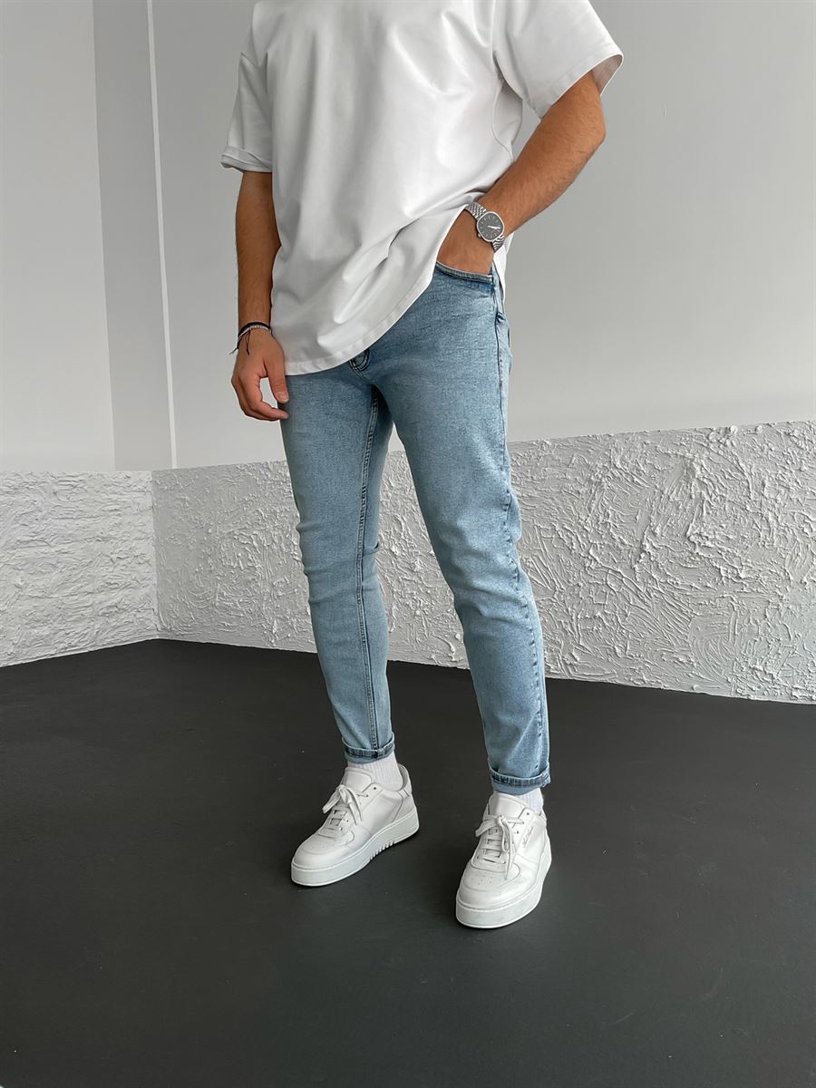 light blue washed skinny-fit jeans